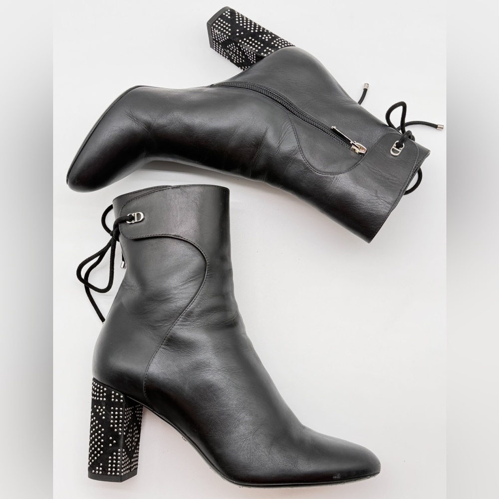 Christian Dior Stellar Ankle Boots Black Leather Studded Accent Heels EU 38 US 8 - Picture 6 of 14